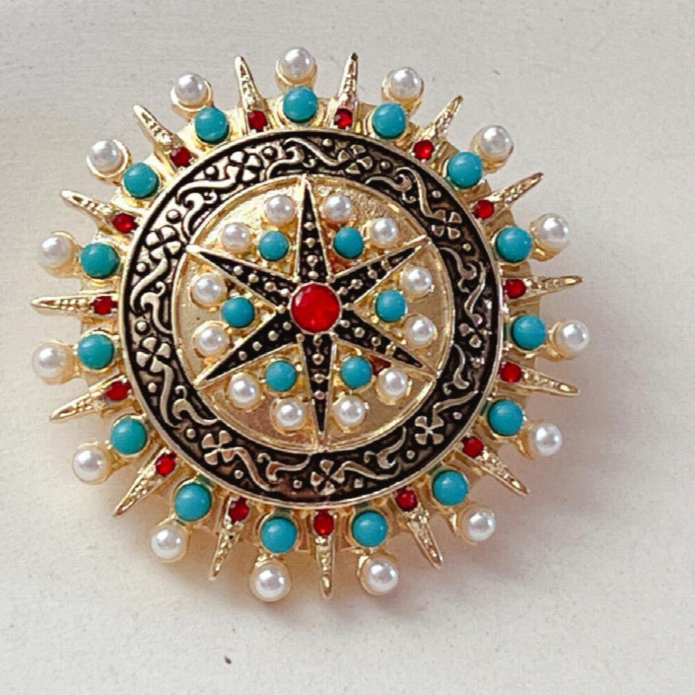 Vintage Court Western Vintage Pearl Relief Bohemian Brooch Suitable For Western Accessories Banquet Wear