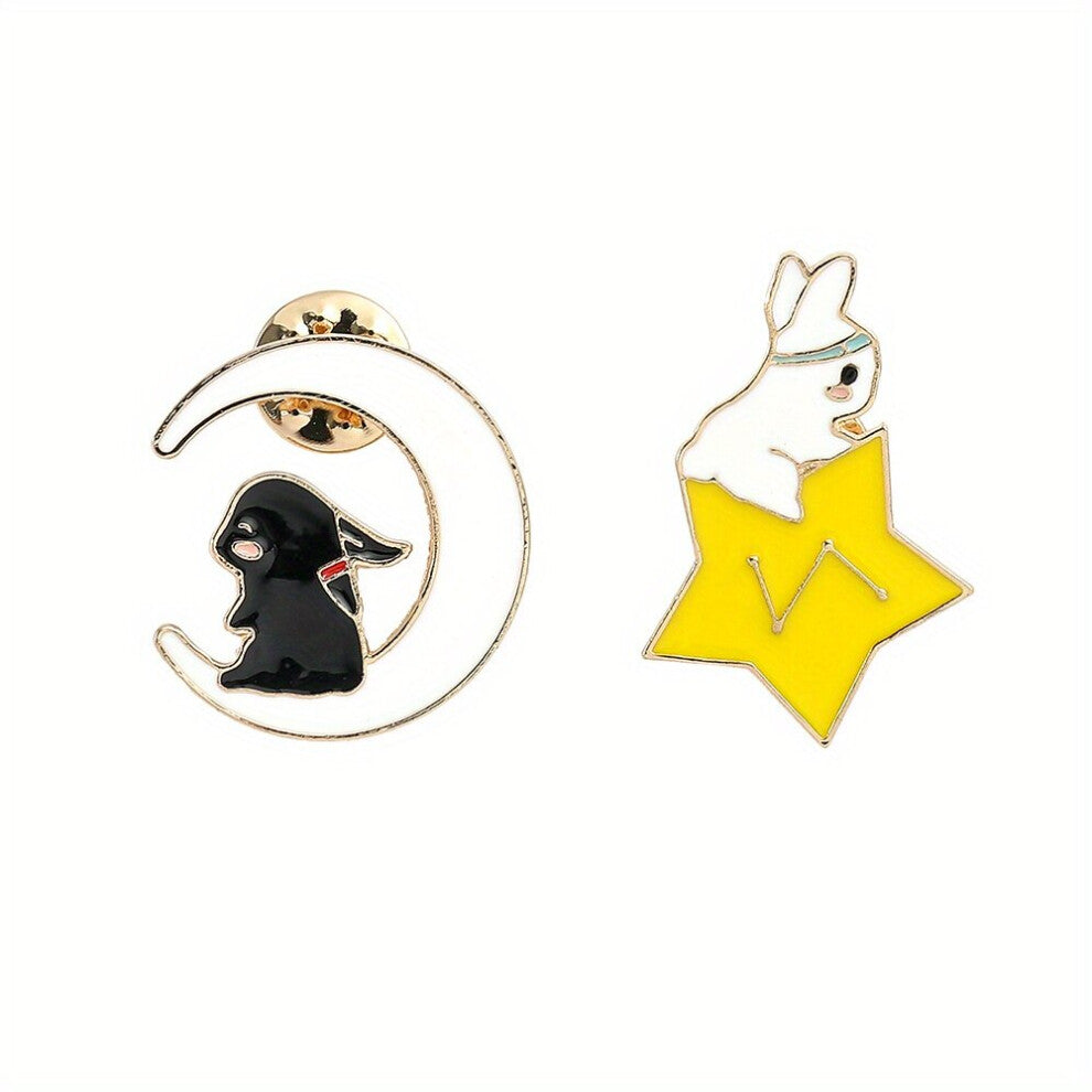 Rabbit Brooch For Men Fashionable Little Stars Moon Space Elements Couple Badges Enamel Pins For Men Backpack Clothing Accessories Wallets Pendants Fo