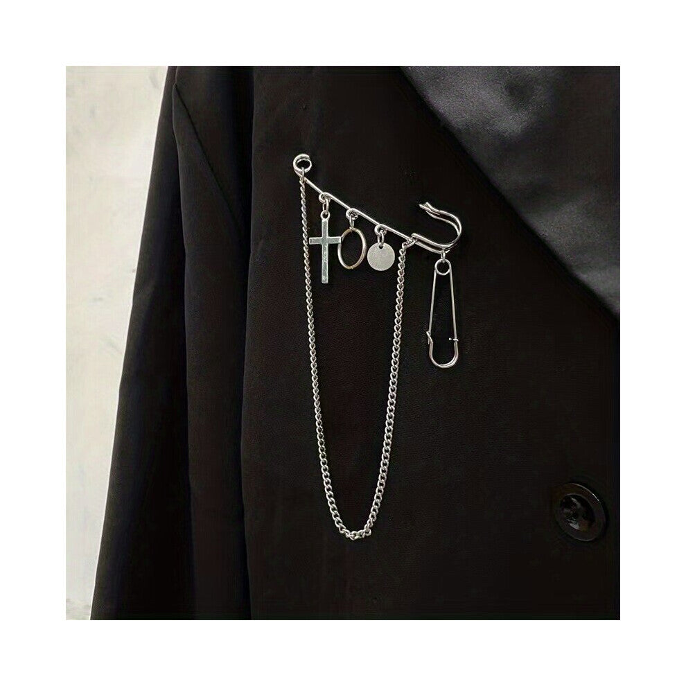 Pin Chain Cross Brooch Minimalist Chain Tassel Brooch Pin Buckle Pin Brooch Clothes Accessories Jewelry