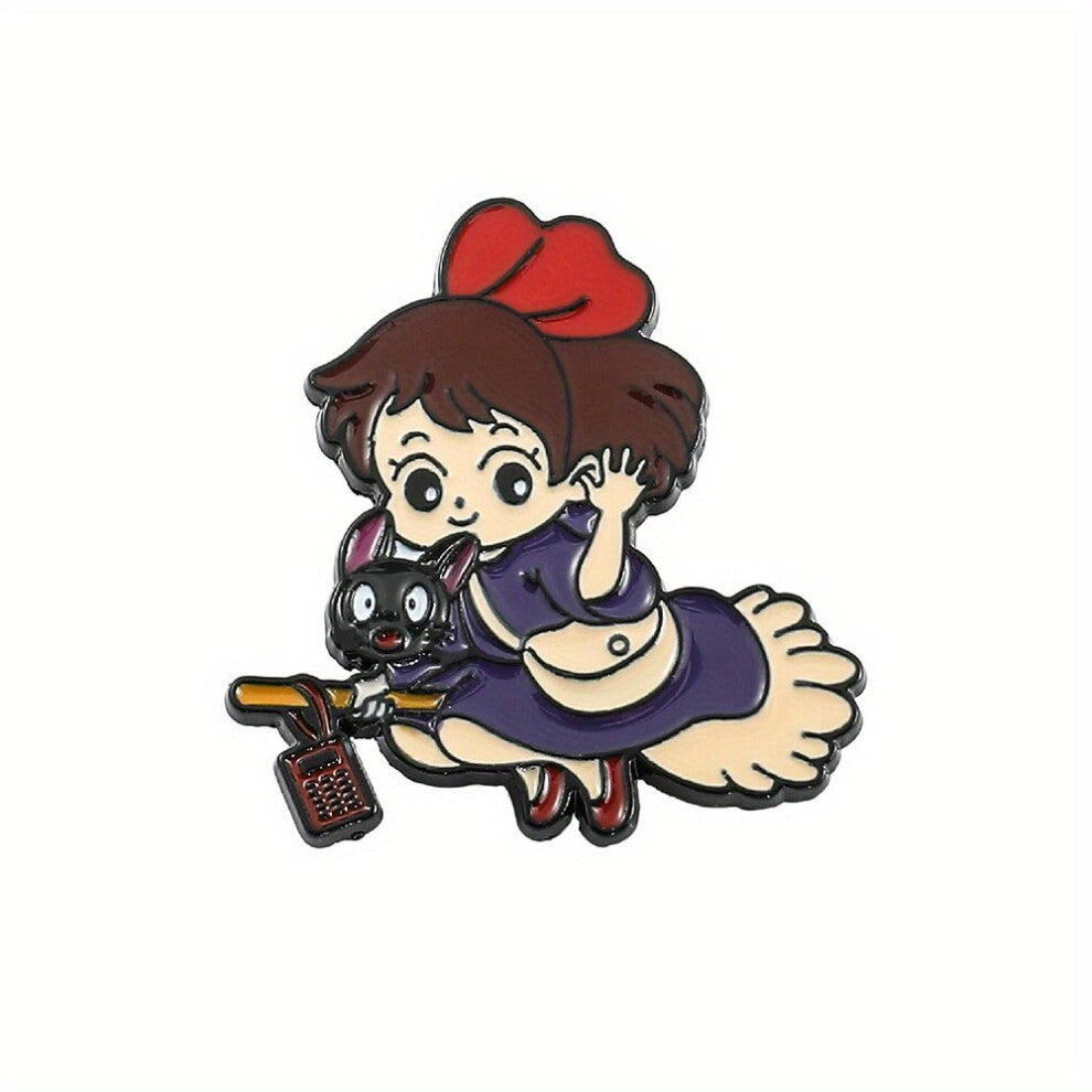 Broom Little Girl Cat Brooch Necklace Set For Men Metal Jewelry For Men