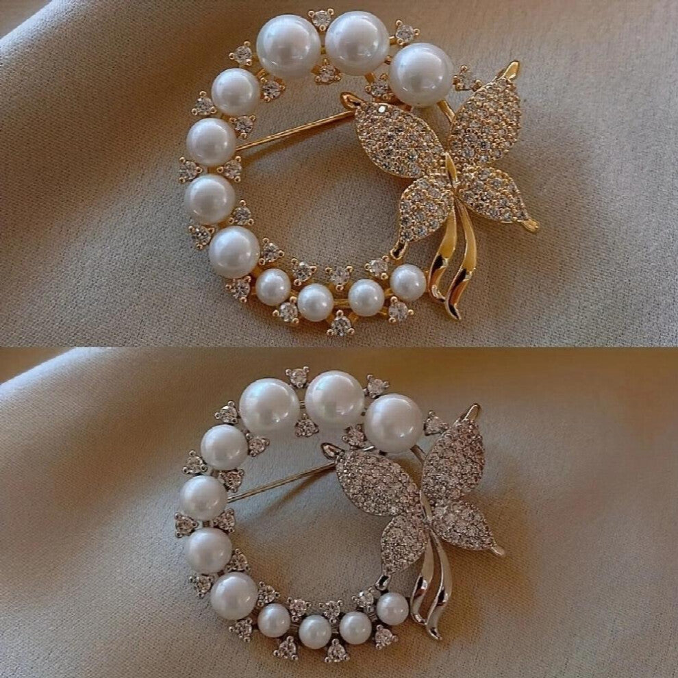 Rhinestones Faux Pearl Butterfly Brooch Clothing Decorations Accessories For Men