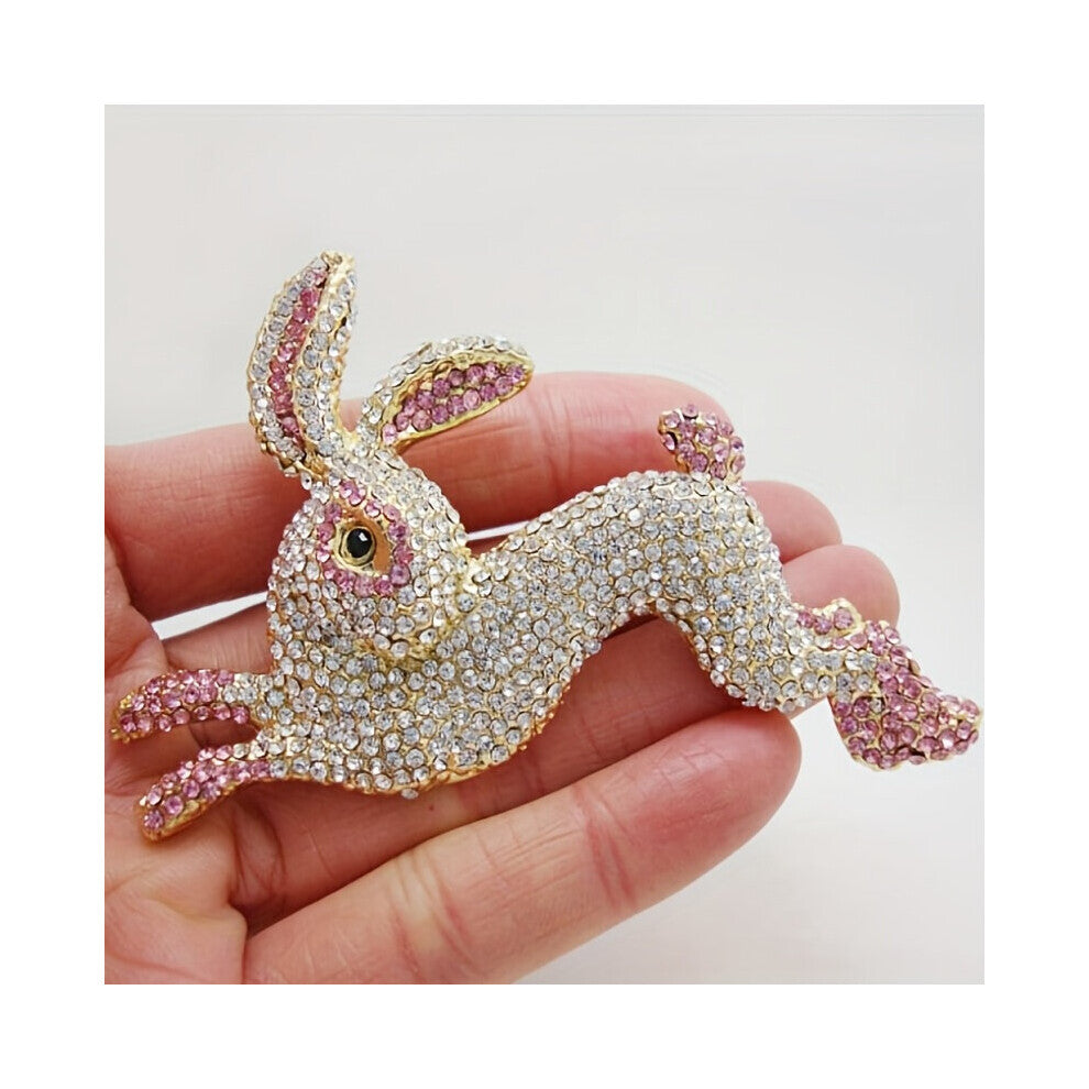 1pc Inlaid Zircon Pink Rabbit Animal Brooch Ladies Girl Dress Brooch Wedding Bouquet Jewelry Accessories