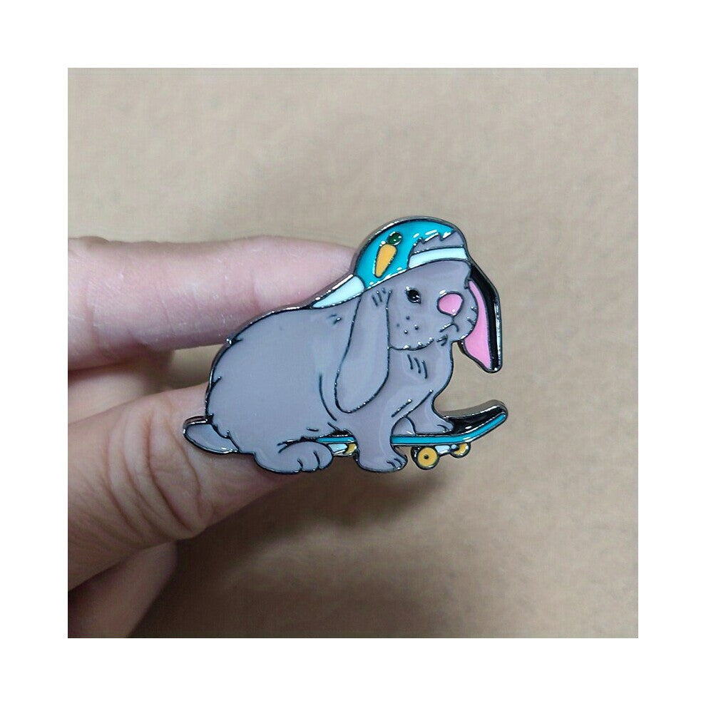 Cartoon Skateboard Rabbit Brooch Pins Enamel Animal Brooch Pins Clothing Bag Hat Accessories