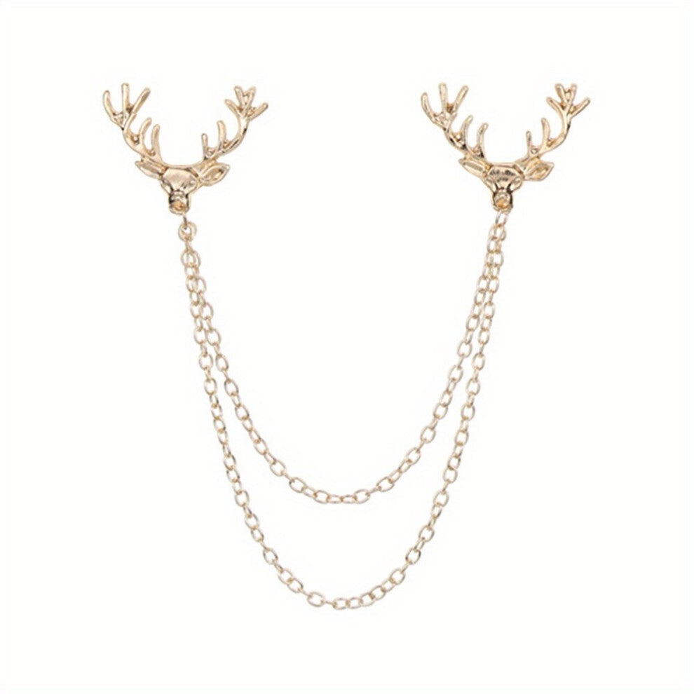 Deer Horn Chain Brooch Zinc Alloy Chain Tassel Brooch Pin Clothes Accessories Jewelry