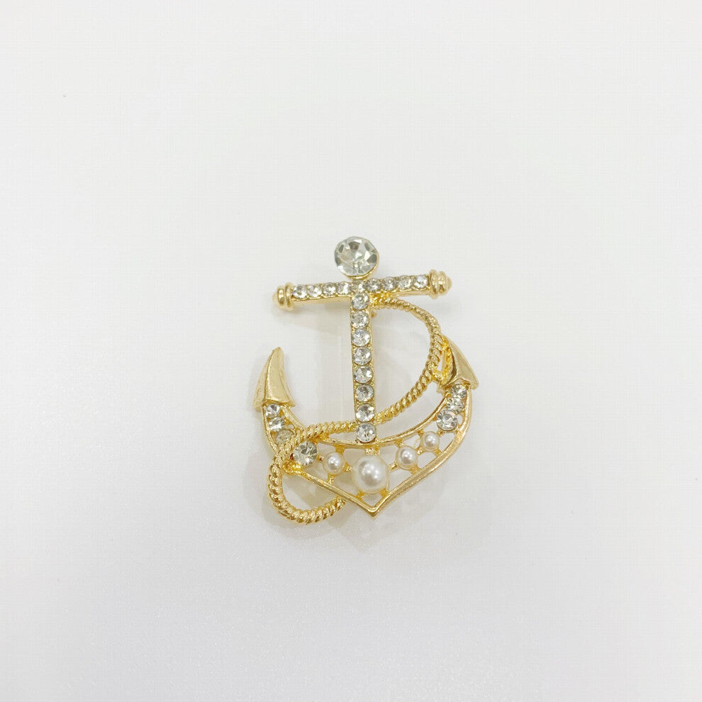 1pc Crystal Golden Silver Boat Anchor Brooch Mens Suit Performance Dress Collar Pin Accessories