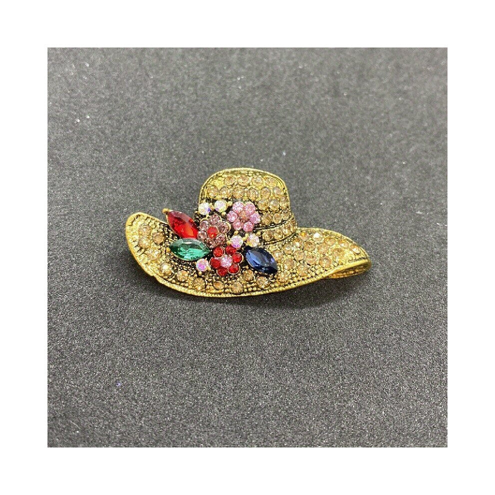 Vintage Hat Brooches Rhinestone Sun Hat Brooches Wedding Accessories Coat Sweater Pins Jewelry