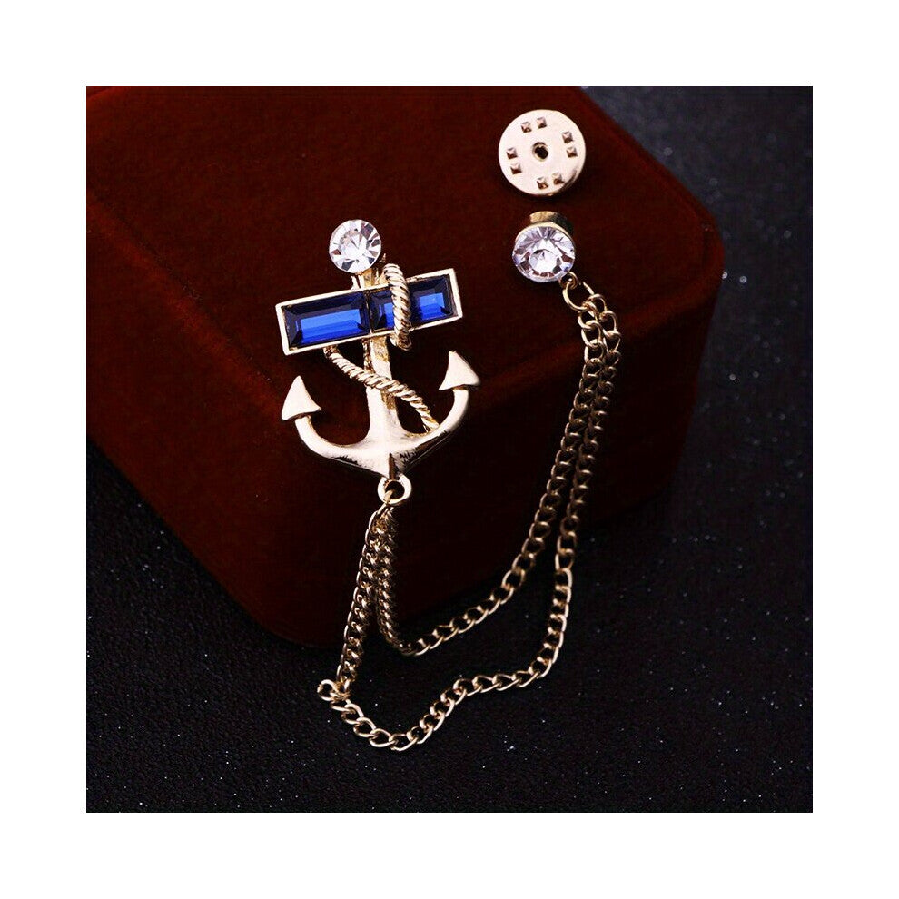 1pc Navy Style Boat Anchor Brooch Stylish Rhinestone Tassel Chain Brooch For Host Evening Party Brooch Suit Accessories Pin For Men
