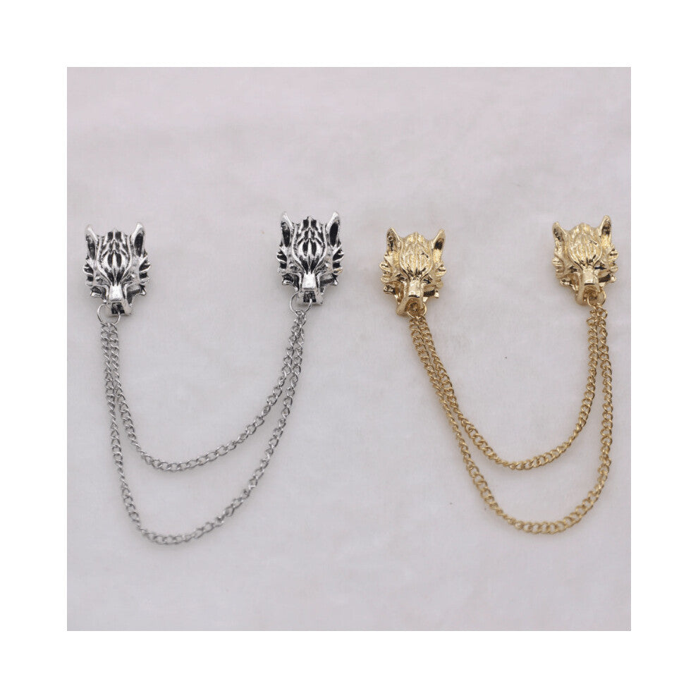 Punk Lion Head Long Chain Tassel Brooch Pin Animal Head Collar Coat Pin Clothes Accessories Jewelry