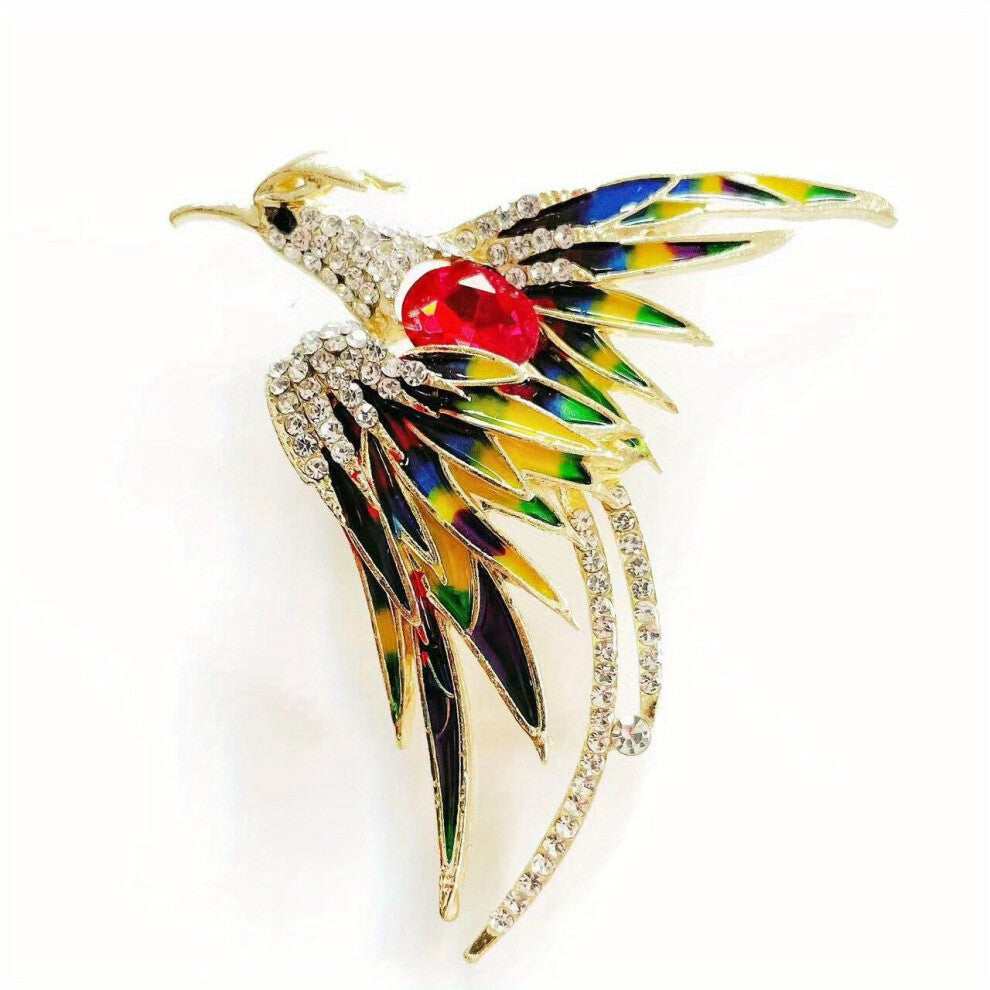Temperament Phoenix Brooch For Men Rhinestone Birds Phoenix Long Tail Phoenix Pin Painting Oil Suit Accessories For Men
