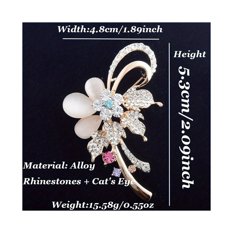 Gorgeous Crystal Brooch Fine Rhinestone Accessories For Men Creative Cats Eye Floral Brooch Silk Scarf Clasp