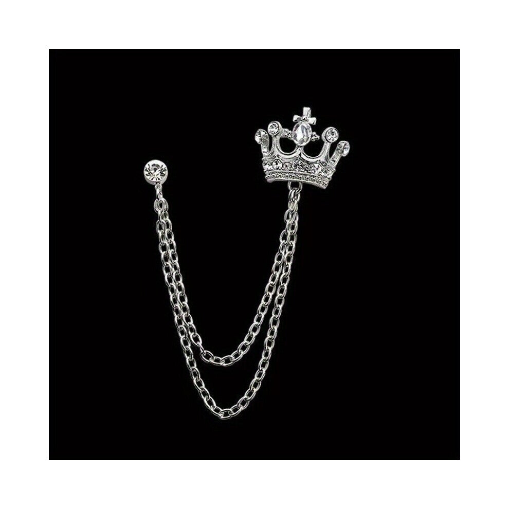 Mens Vintage Brooch Rhinestone Crown Tassel Chain Brooch Pin Clothes Accessories Jewelry