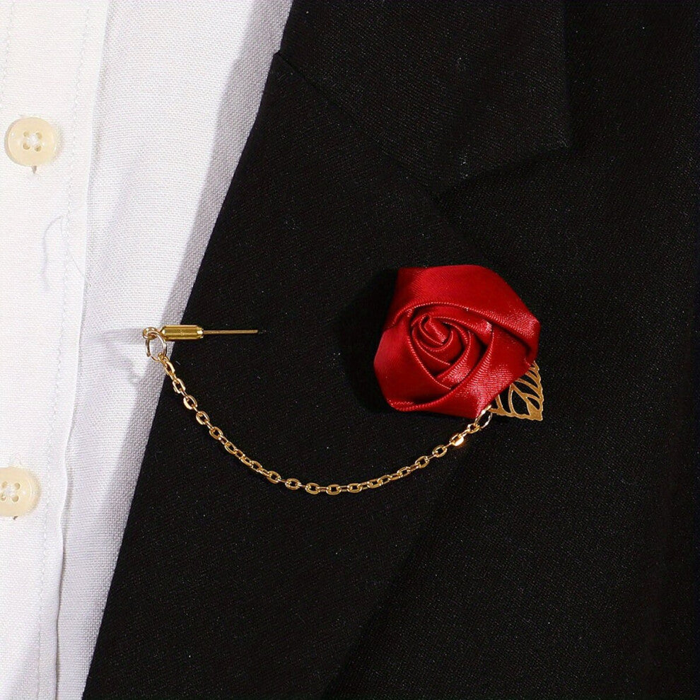 1pc Rose Flower Chain Word Brooch Vintage Wedding Party Brooch Clothing Accessories For Men
