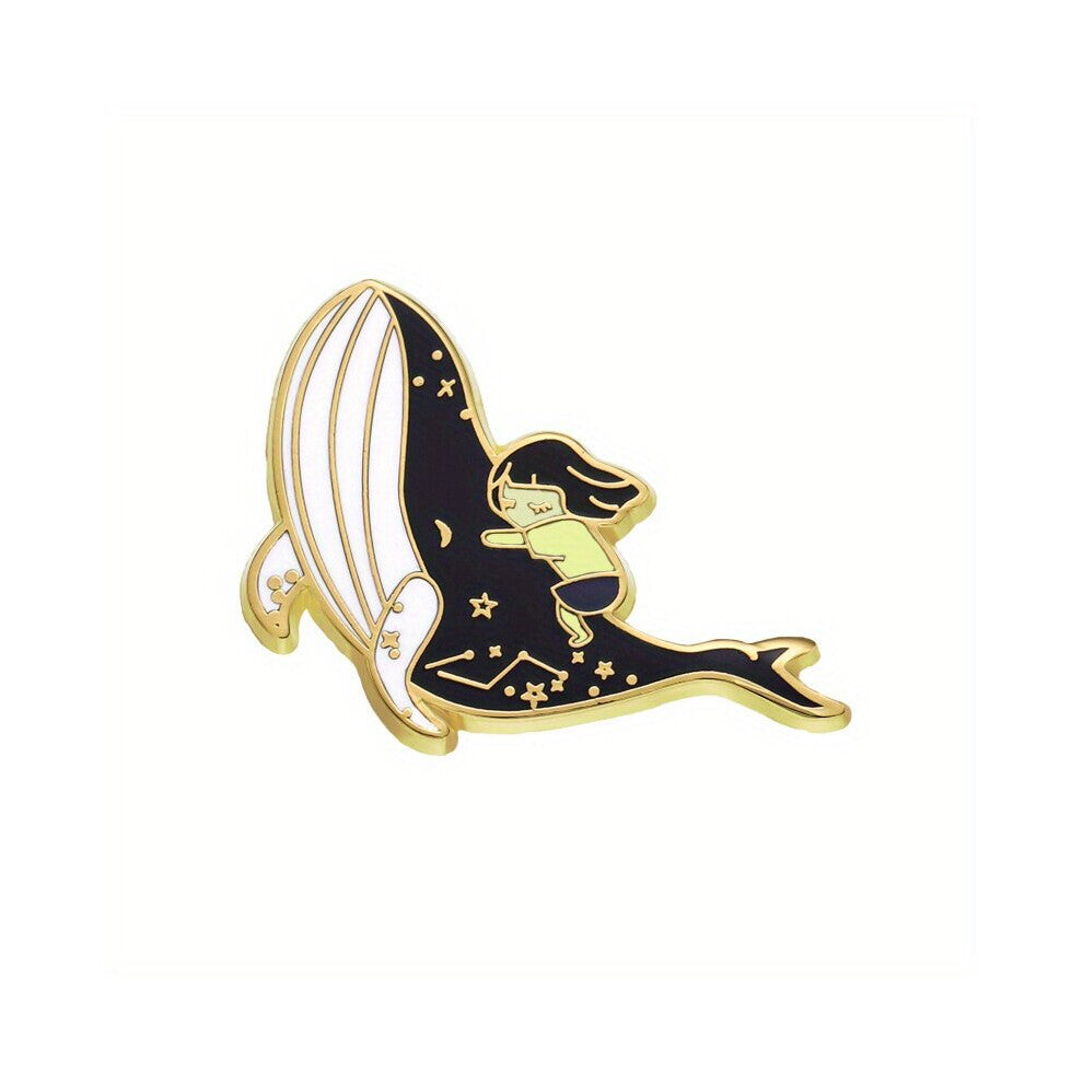 Tells A Story Of Whale And Girl Brooch Pins Enamel Metal Badges Lapel Pin Brooches Jackets Jeans Jewelry Accessories