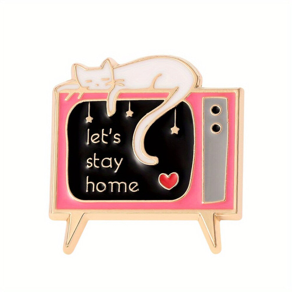 Lets Stay Home Being Home Swing Rotten TV Machine Cat Brooch Casual TV Machine Love Cat Metal Brooch For Men