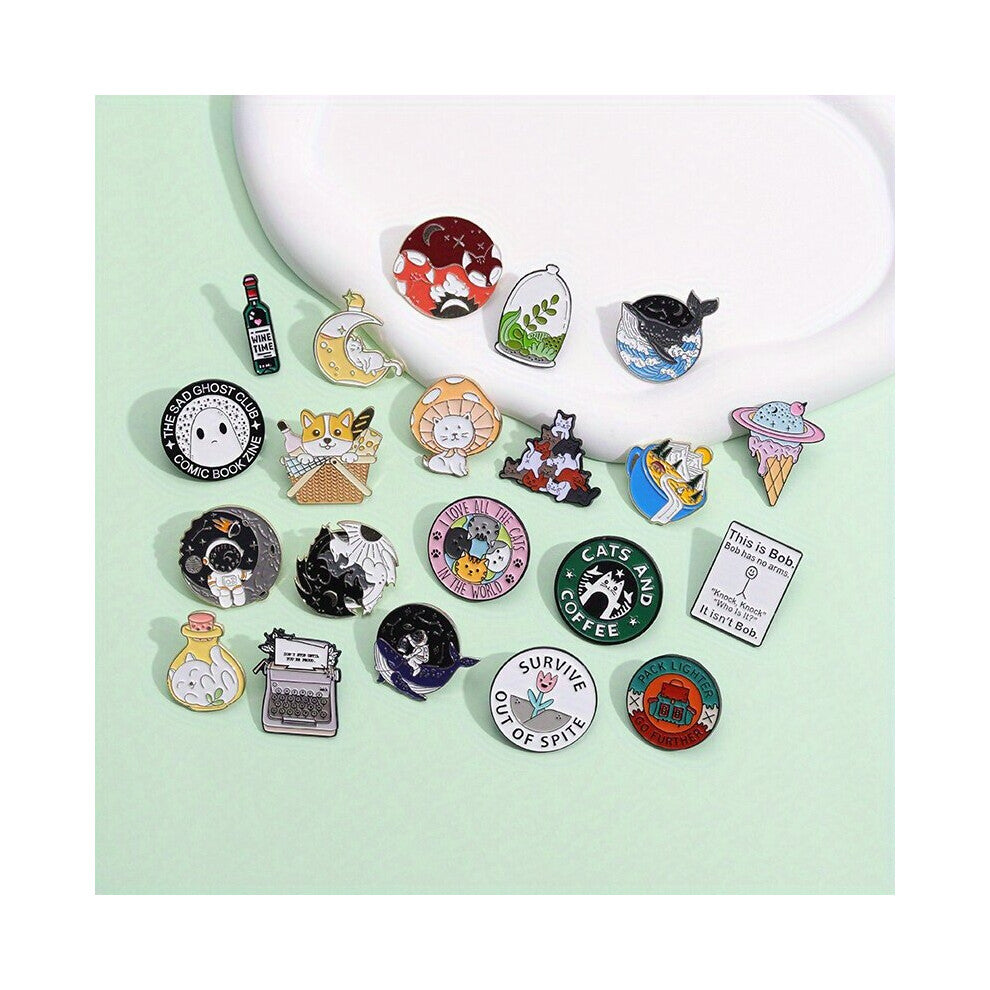 10pcs Random Creative Cartoon Geometric Animal Brooches For Men Clothing And Bag Accessories For Friends Holiday Brooch Badges