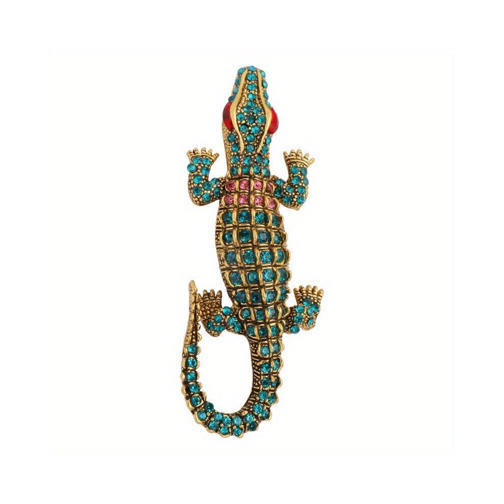 Zinc Alloy Rhinestone Crocodile Brooch Mens Suit Accessories Animal Brooch