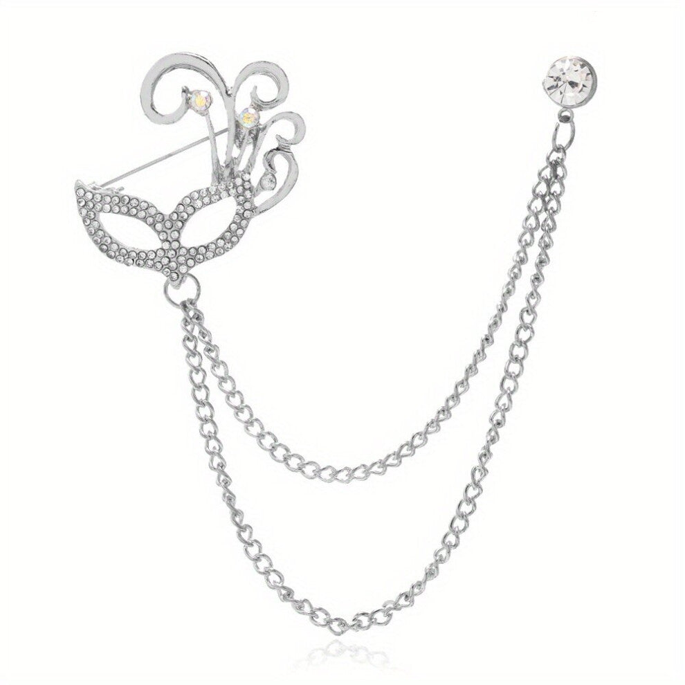 Fox Mask Brooch Crystal Tassel Chain Lapel Pins Creative Alloy Chain Collar Pin Suit Accessories