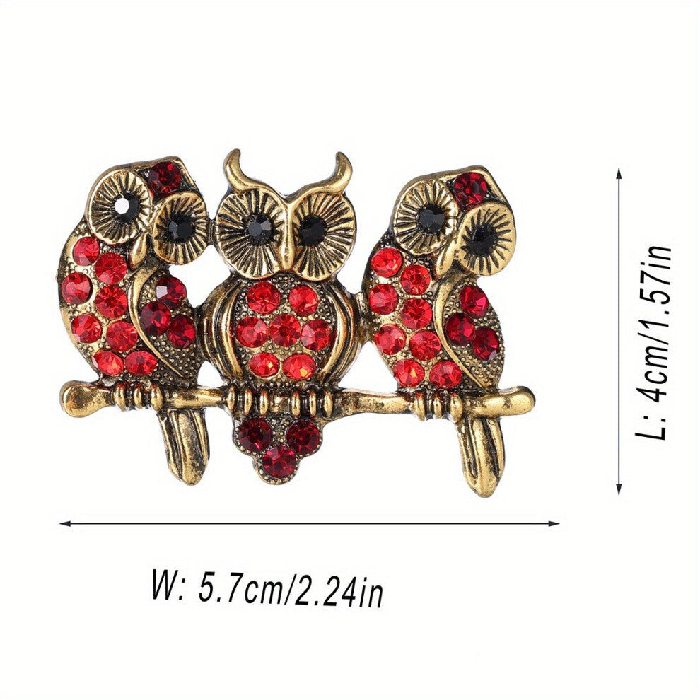 Mens Vintage Breastpin Rhinestones Three Owl Chest Accessories