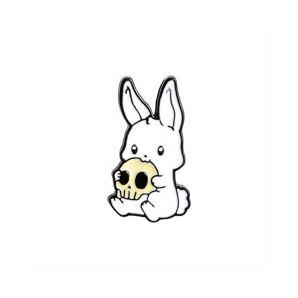 Animals Rabbit Cat Enamel Pins Eating Skull Drink Play Games Cartoon Brooches Badges Lapel Pins For Men