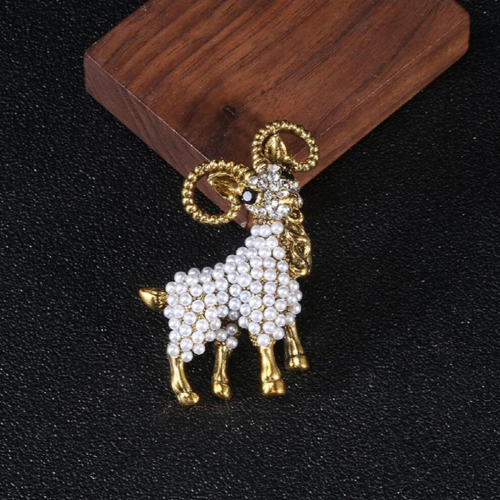 1pc Alloy Pearl Goat Brooch Animal Brooches Clothing Accessories Holiday Gift For Men