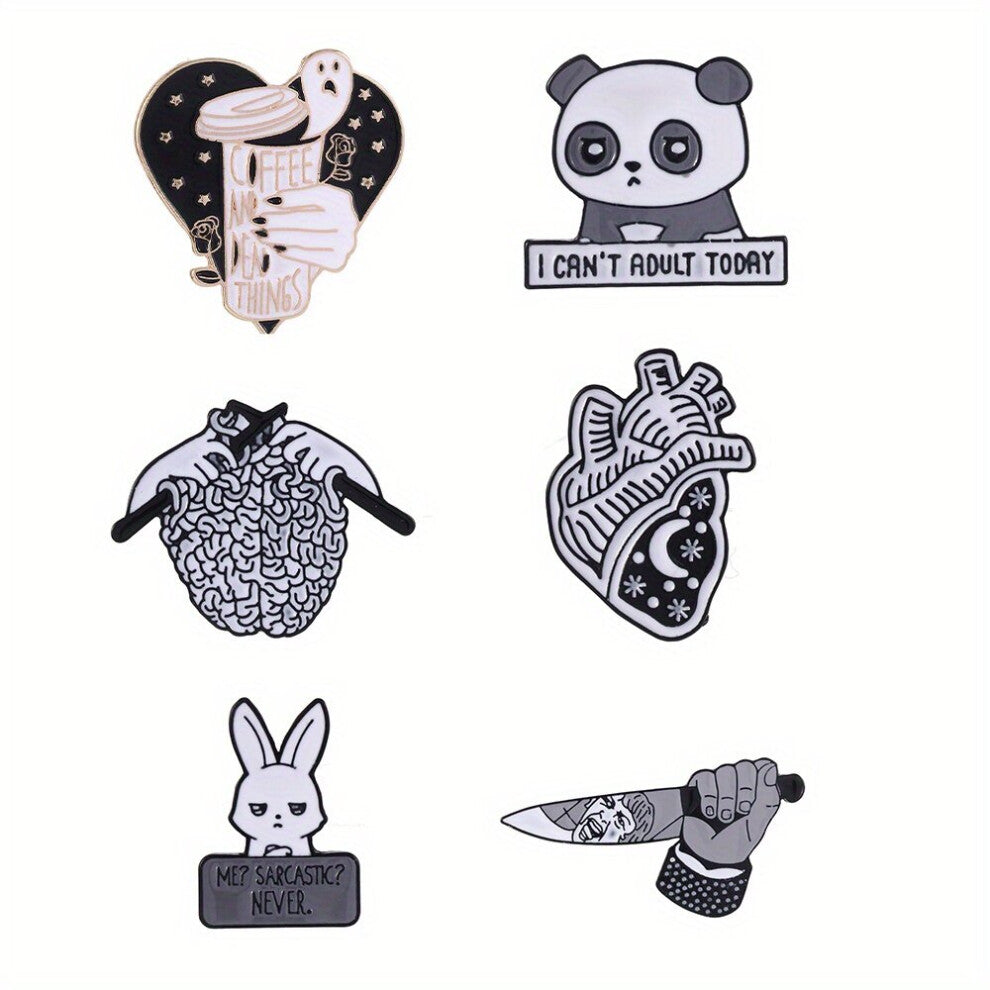 6pcs set Cartoon Animal Alloy Badges Funny Horror Metal Brooch Costume Accessories For Men