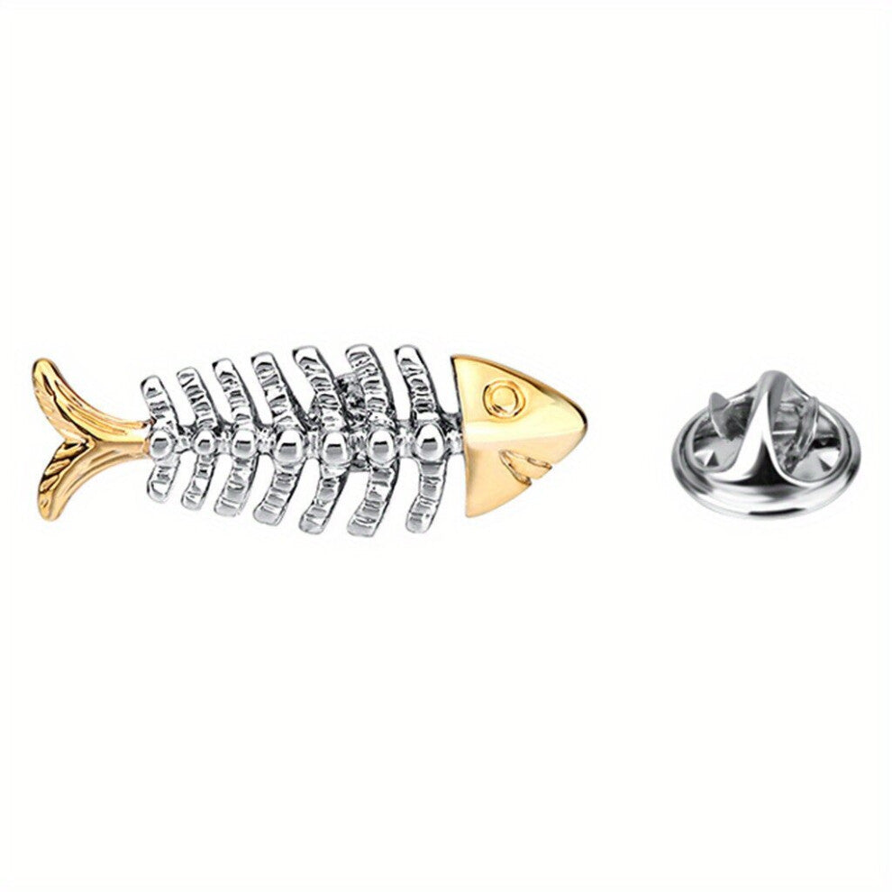 Mens Mini Suit Brooch Pins All match Two Fish Bone Small Brooch Corsage Clothing Accessories For Men
