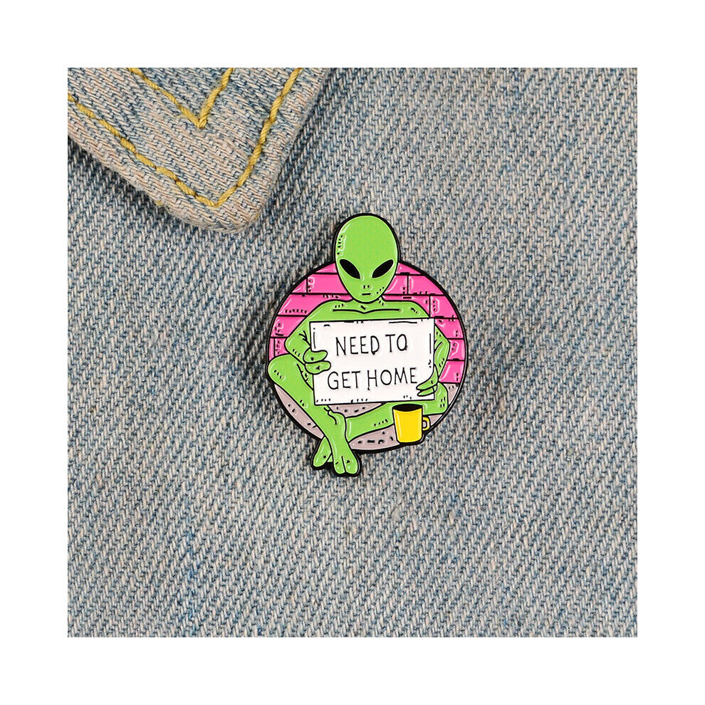 Green Alien Reading Newspaper Brooch Backpacks Jackets Hats Scarves Pants Accessories Jewelry