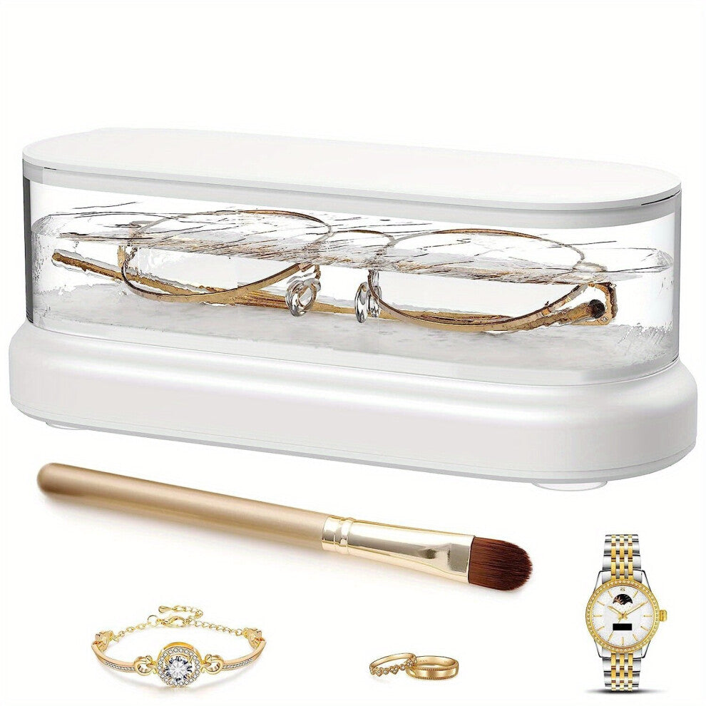 Jewelry Cleaner Ultrasonic Cleaner 450ml Large Capacity Crystal Clear Jar Silverware Cleaner For Rings Earrings Glasses Makeup Brushes Watches Coins