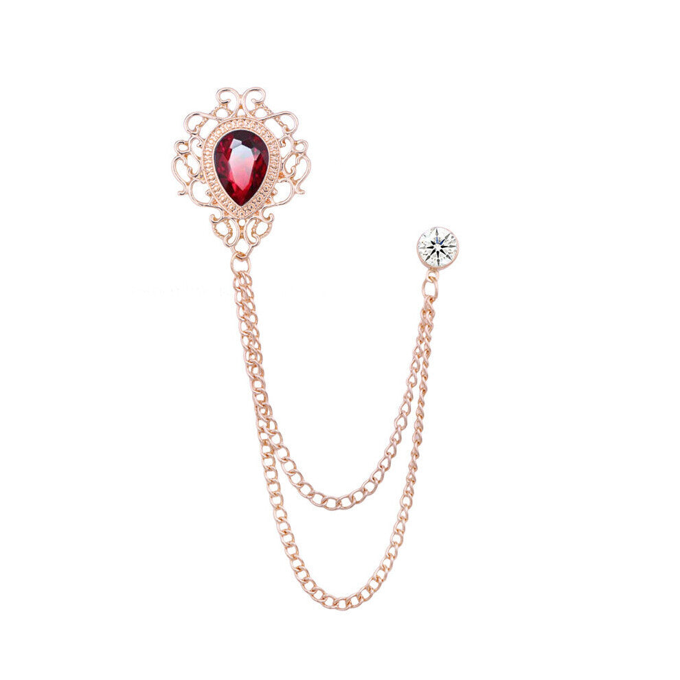 1pc Mens Brooch Vintage Court Style Water Drop Brooch Tassel Chain Corsage Suit Accessories Clothing
