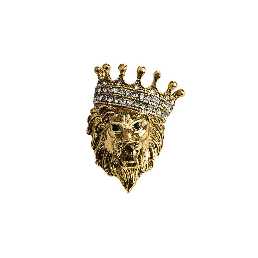 Vintage Animal Lion Head Brooch Crown Lapel Pin Suit Shirt Collar Pins Brooches Jewelry Accessories For Men