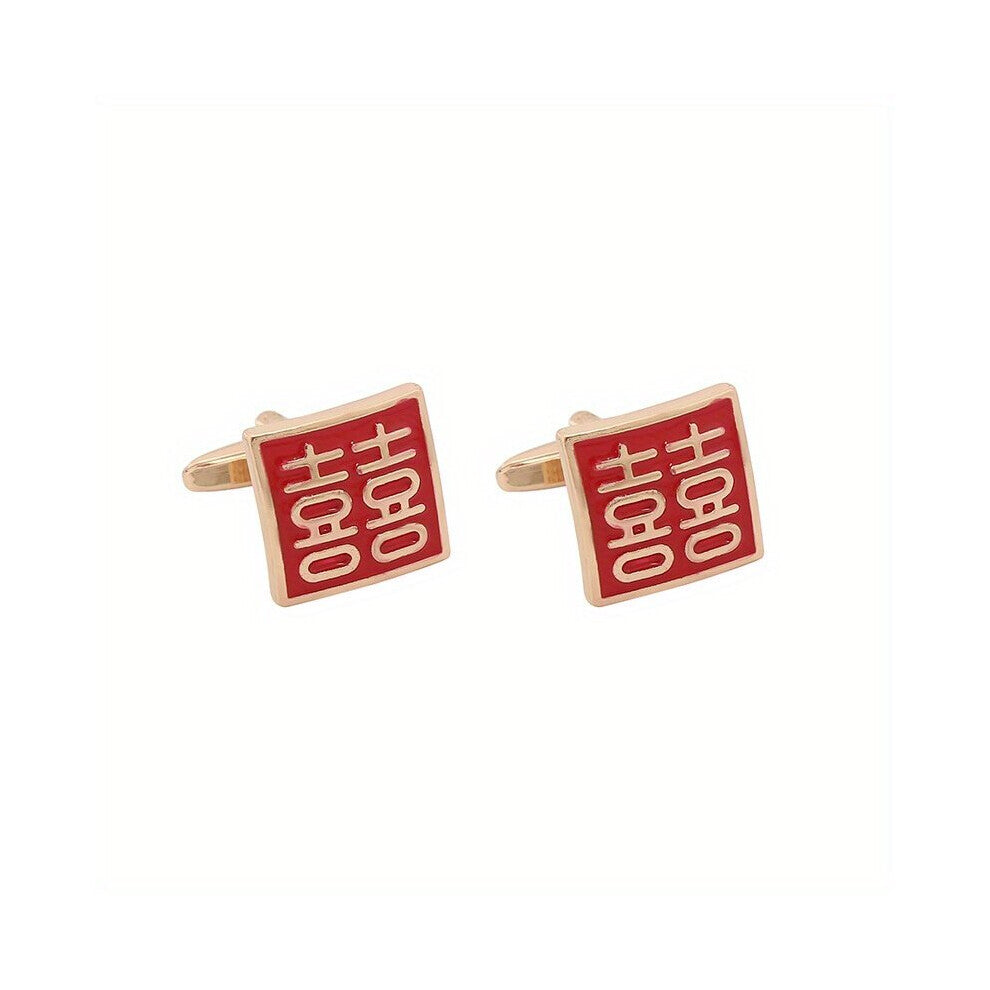 1pair Creative Square Red Paint Cufflinks Round French Wedding