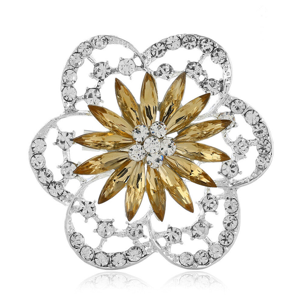Fashionable Artificial Diamond Flower Alloy Large Brooch Clothing Accessories