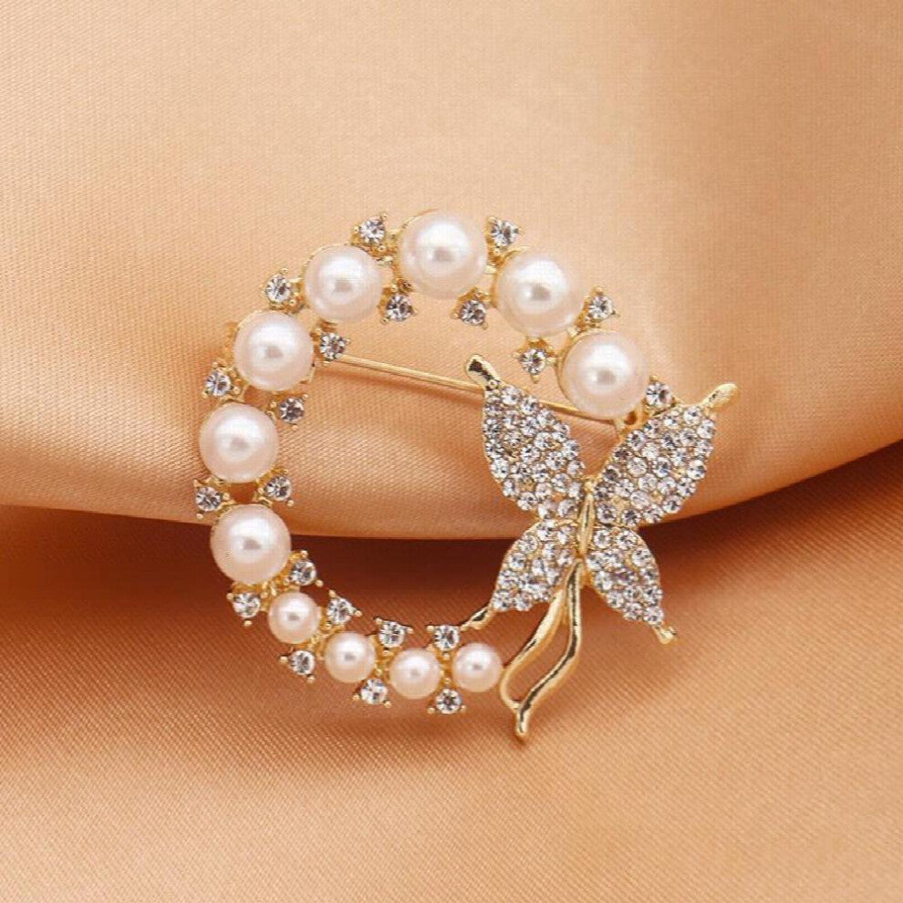 Zircon Faux Pearl Butterfly Brooch Fixed Clothes Accessories Ladies Corsage