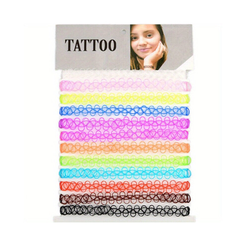 12pcs Tattoo Chokers Necklace Vintage Stretch Henna Gothic Punk Fishing Line Elastic Necklace Women Jewelry