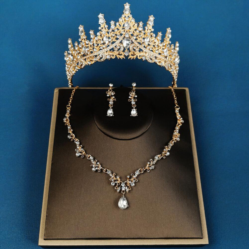 3pcs set Necklace Earrings Crown Wedding Accessories Rhinestone Party Favor Decorations Princess Tiara Wedding Birthday Cosplay Costumes Hair Accessor