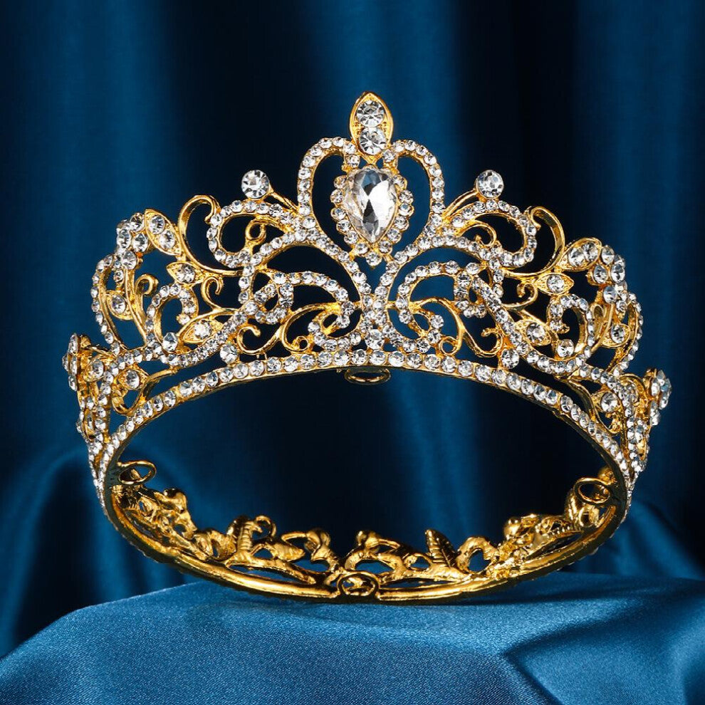 Alloy Rhinestone Golden Crown Hairband Headband Bridal Wedding Party Favor Decorations Princess Tiara Birthday Cosplay Costumes Hair Accessories