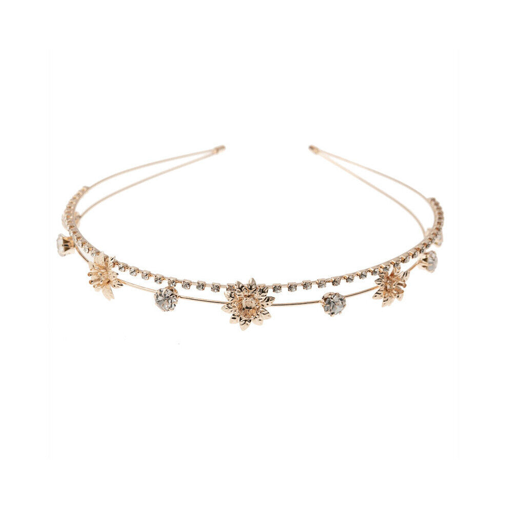 Rose Golden Flower Girl Headband Wedding Headpiece For Girls Princess Crystal Tiara Hair Accessories For Birthday Party Photography