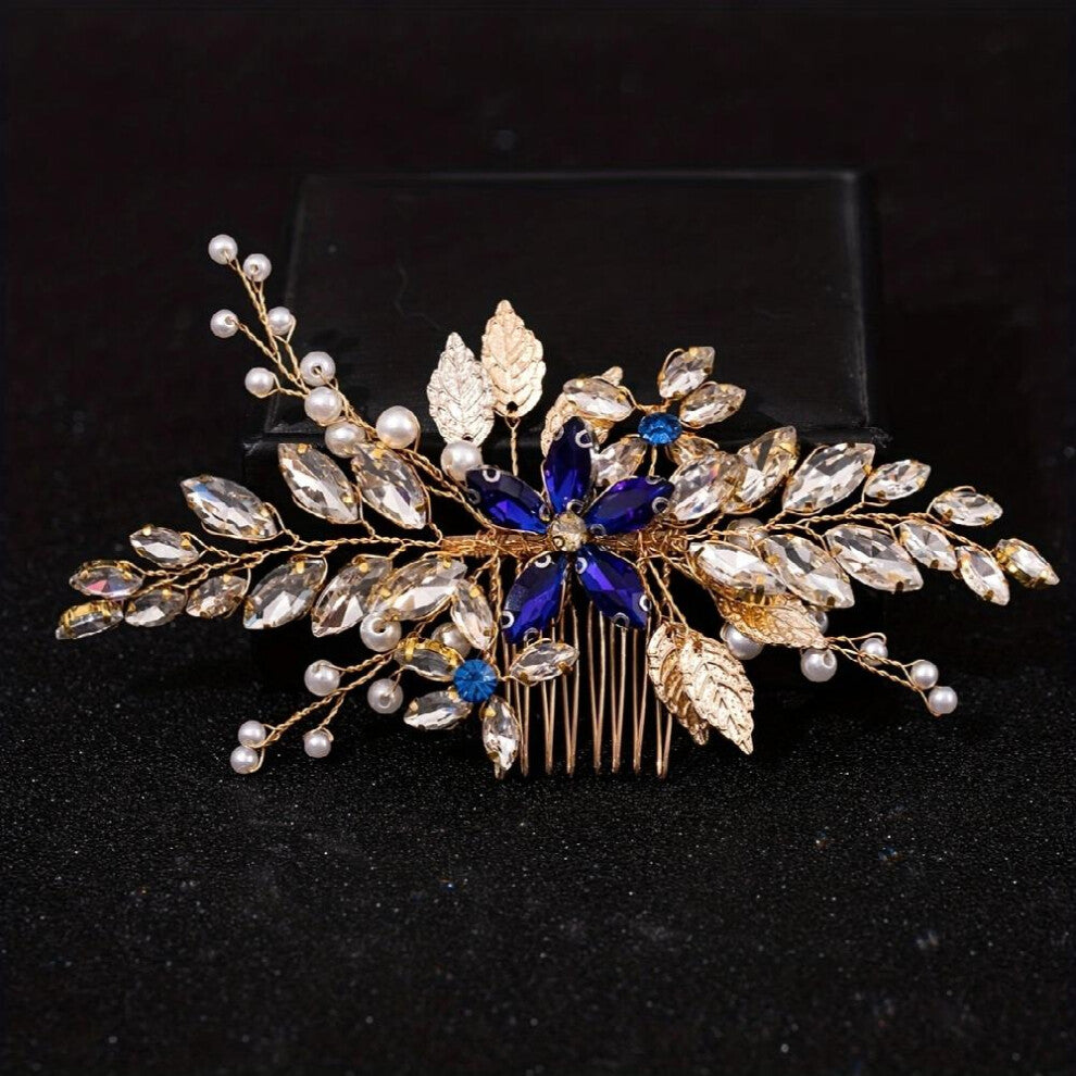 Faux Pearl Rhinestone Leaf Shape Hair Comb Wedding Dress Accessories Bridal Head Jewelry
