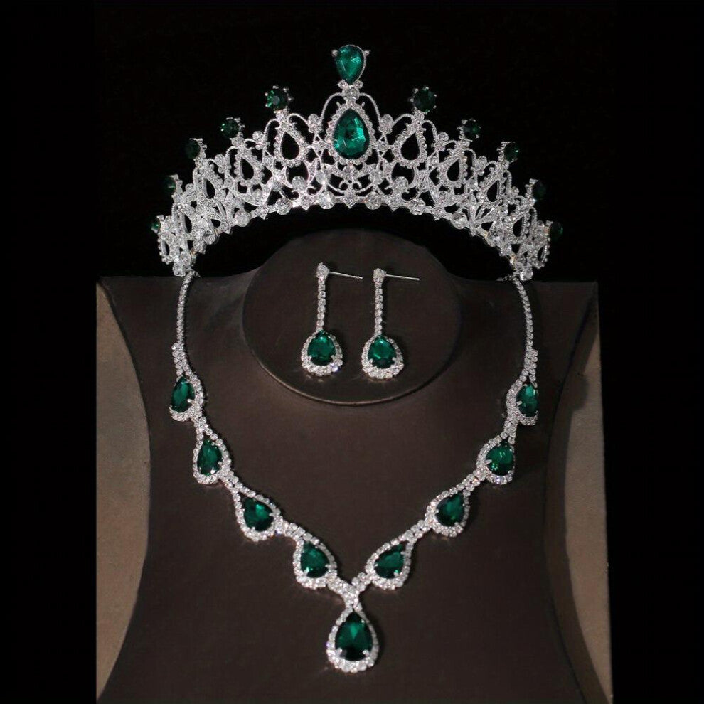 3pcs Wedding Accessories Crystal Bridal Crown Necklace Earrings Set Crown