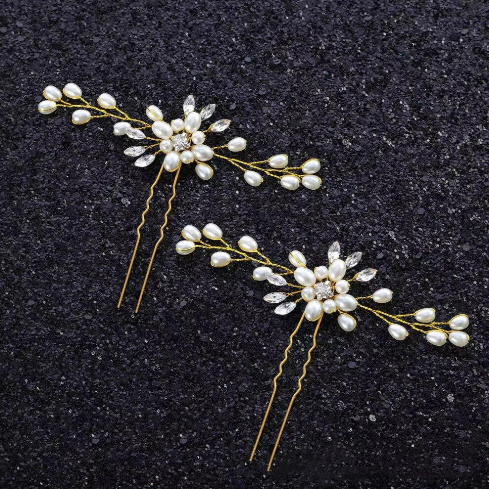 2pcs Faux Pearl Crystal Hairpin U shaped Clip Bridal Wedding Party Favor Decorations Princess Tiara Cosplay Costumes Hair Accessories