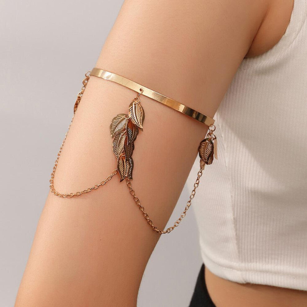 Leaf Shape Arms Band With Chain Pendant Metal Band Vintage Accessories
