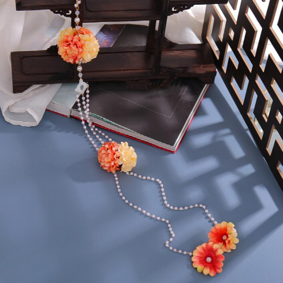 Ancient Chinese Style Waist Accessories Classical Hanfu Faux Pearl Tassel Silk Flower Waist Pendant Accessories