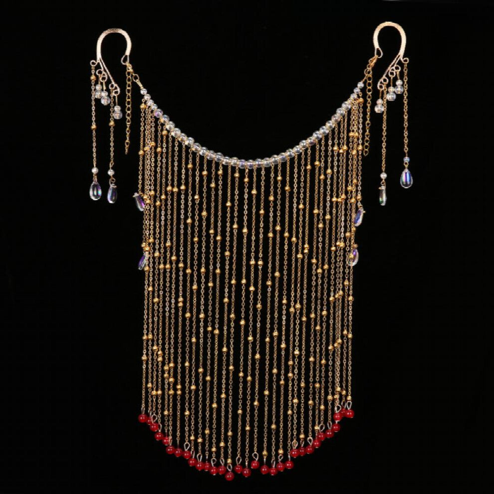 Antique Chinese Style Face Curtain Hanfu Hair Accessories Long Tassel Beaded Ears Hanging Jewelry
