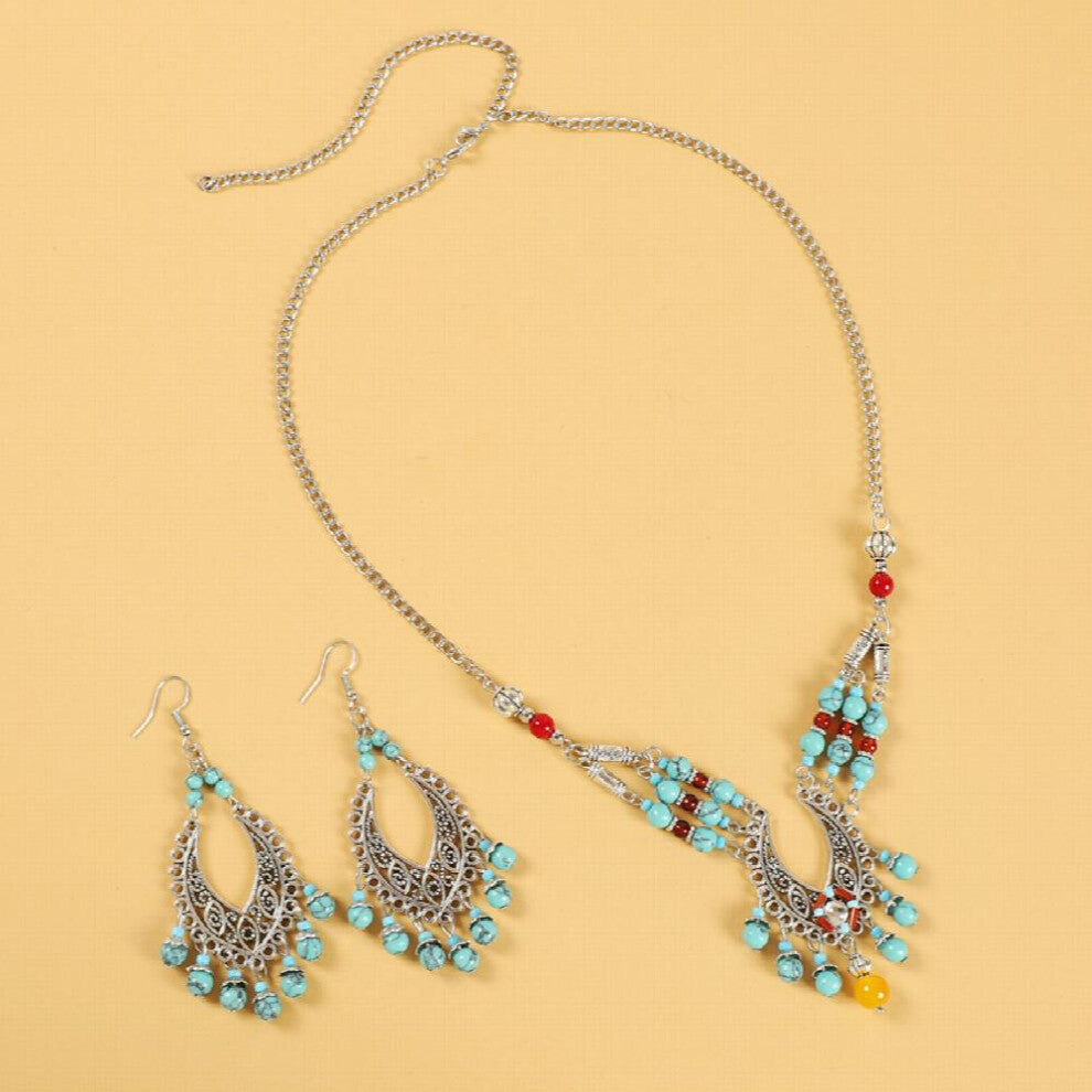 2pcs set Boho Earrings Necklace Set Vintage Hanfu Alloy Hair Accessories Jewelry