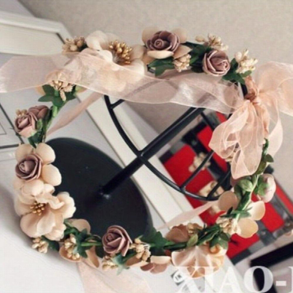 1pc Adjustable Simulation Flower Decor Head Hoop Wedding Wreath Sweet Bridal Headdress Tiara For Women Girls Garland Hair Accessories