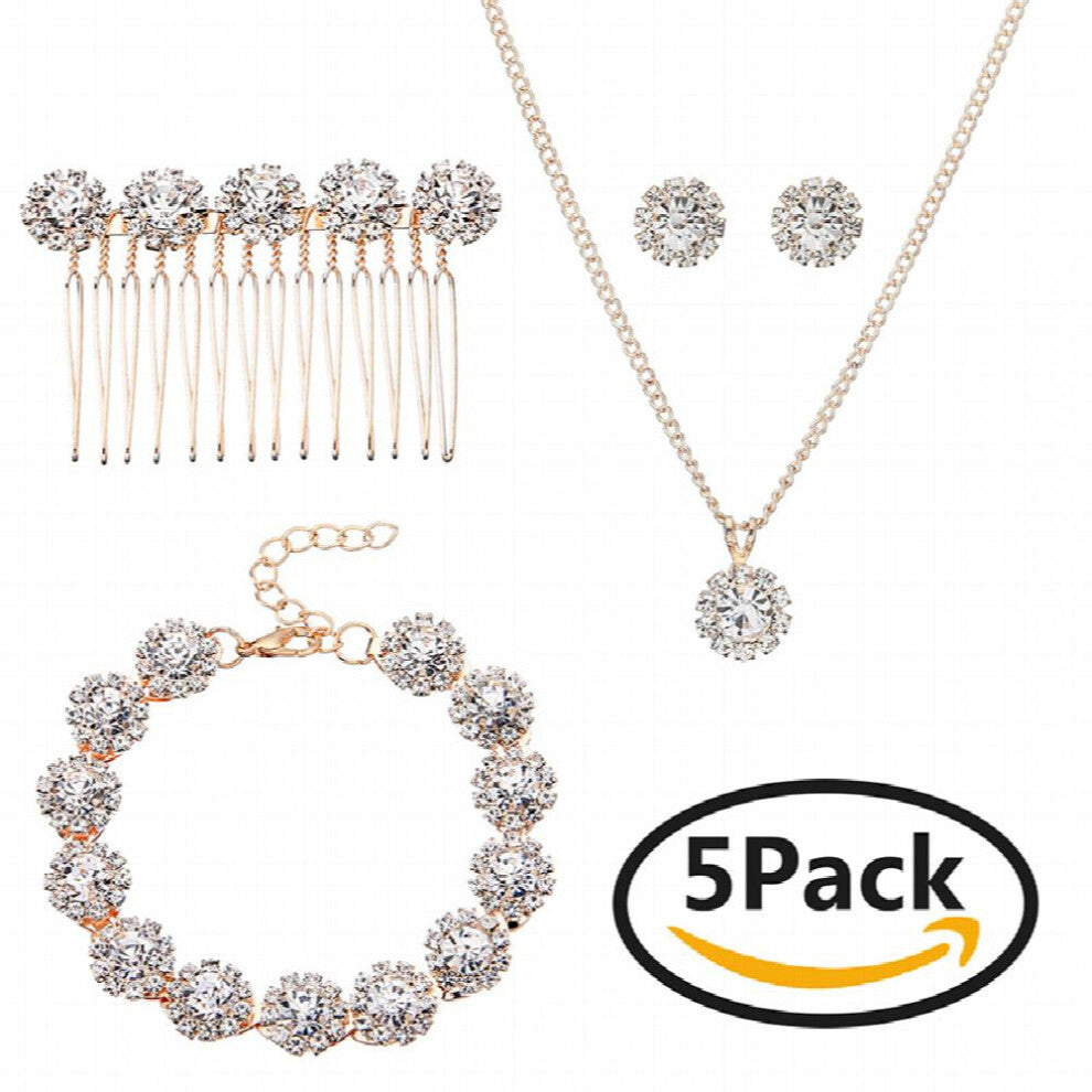 Crystal Jewelry Accessories Set Crystal Hair Comb Necklace Earrings Set Womens Hair Accessories Ornament Jewelry