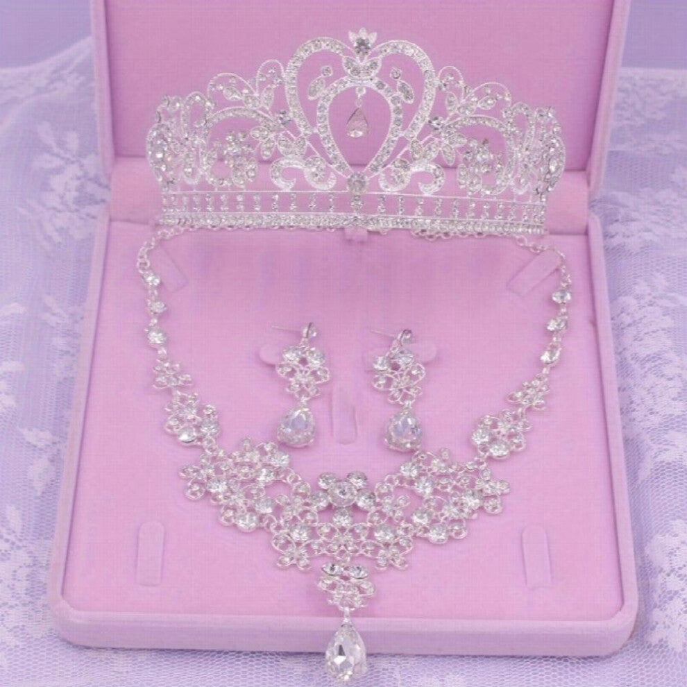 Bridal Jewelry Set Crystal Rhinestone Hair Accessories Tiaras Crown Bridesmaids Rhinestone Necklace Earring Set For Women Wedding