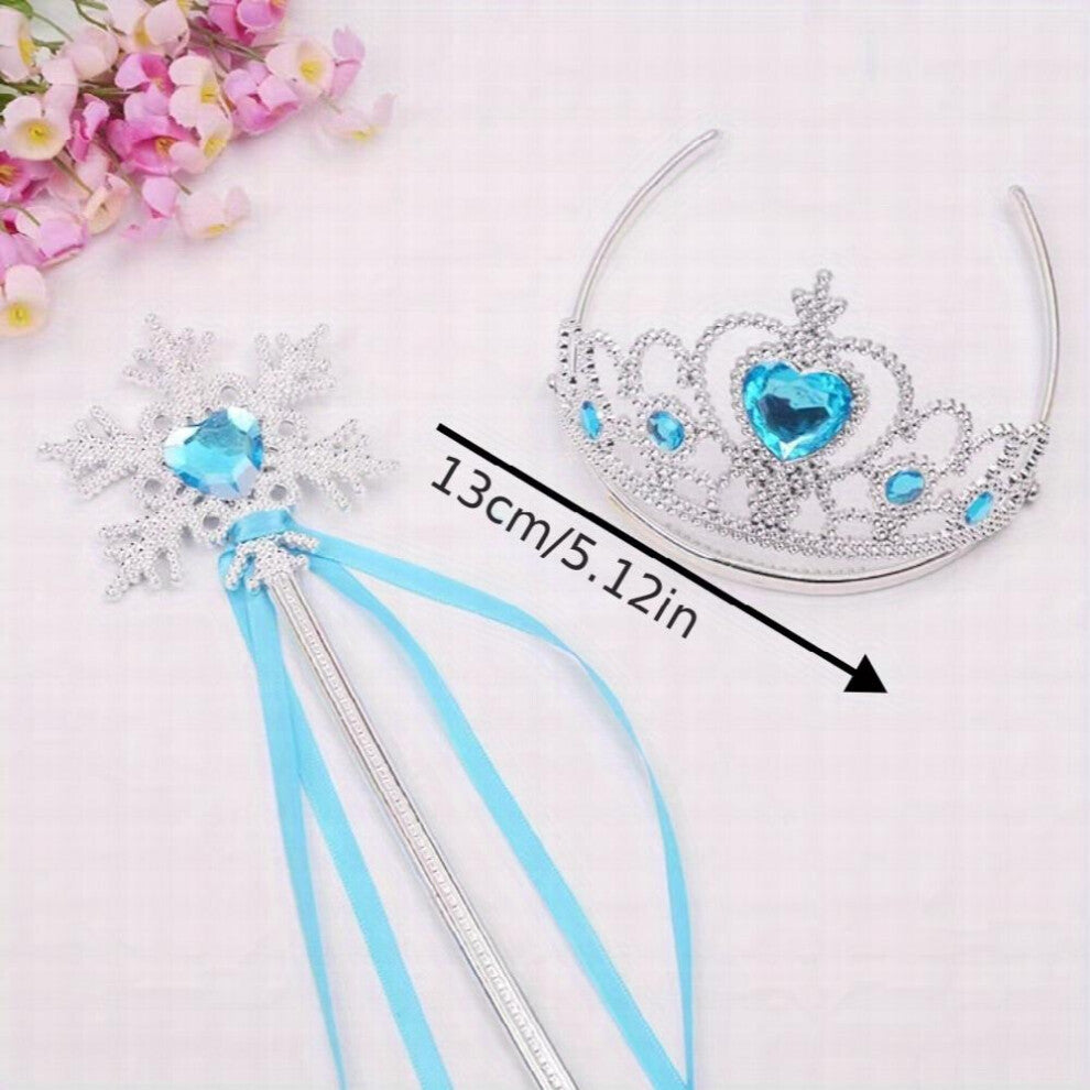 Halloween 1pc Princess Crown And 1pc Ribbon Wand Rhinestone Tiara For Baby Girls Party Decoration Hair Accessories