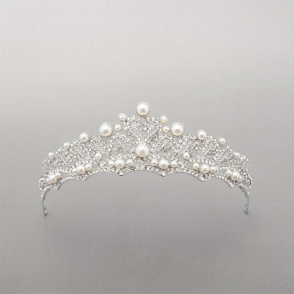 Baroque Bridal Tiara Rhinestone Faux Pearl Crown Sparkly Alloy Headdress For Wedding Bridal Hair Accessories For Party Prom Birthday Women
