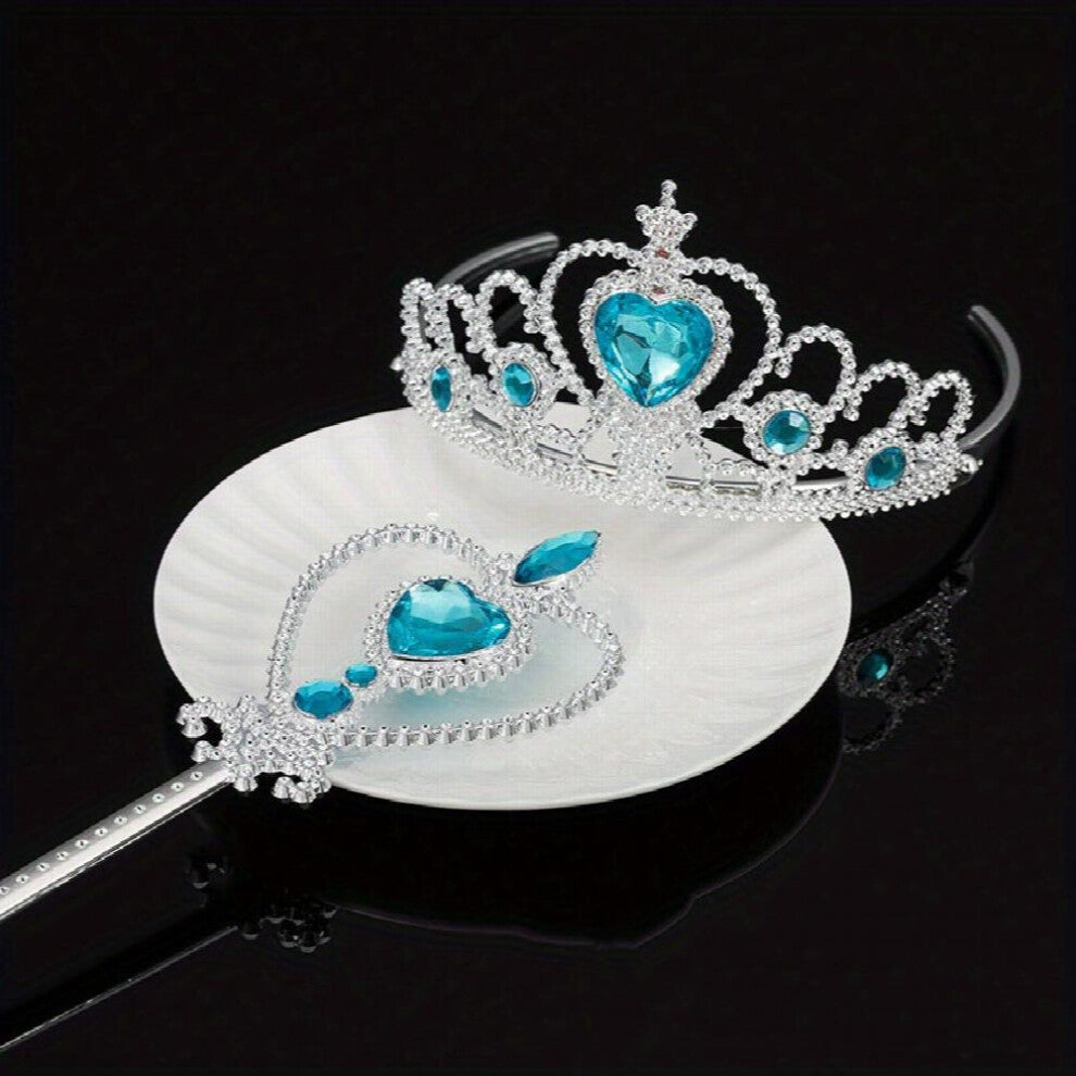 Rhinestone Crown Tiara And Wand Set Princess Headband Headdress Glitter Hair Accessories For Kids Girls Birthday Party